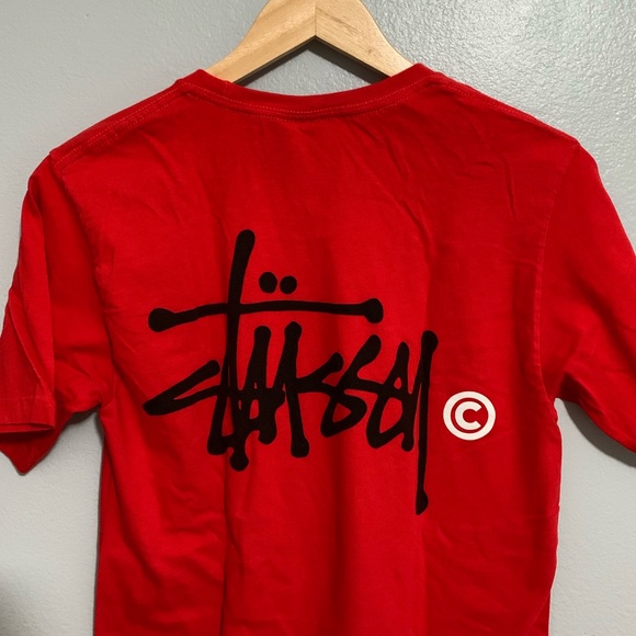 red stussy t shirt